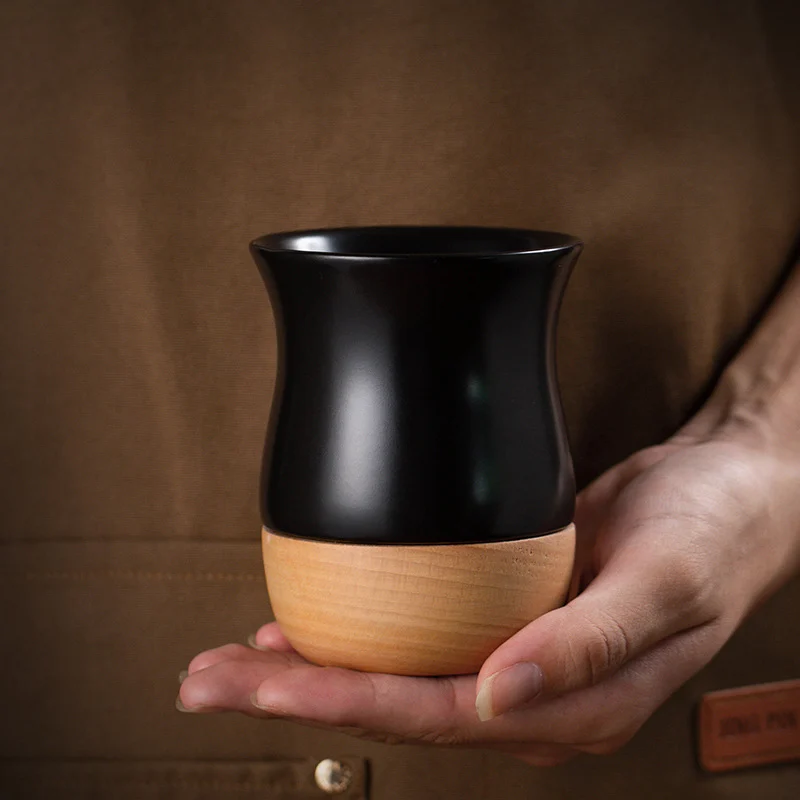 Retro Solid Wood Base Stoneware Coffee Cup — image 8