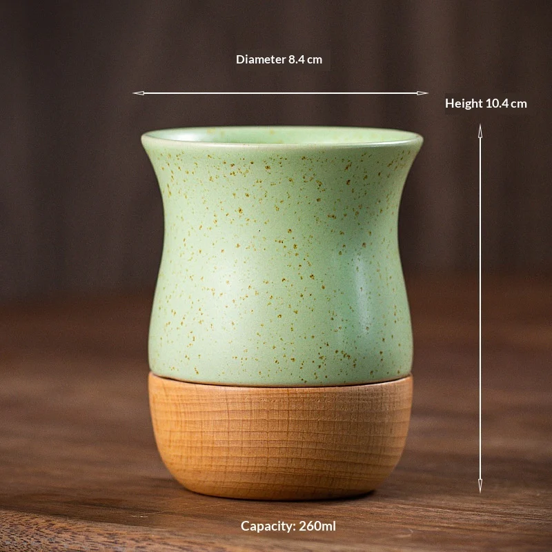 Retro Solid Wood Base Stoneware Coffee Cup — variant image