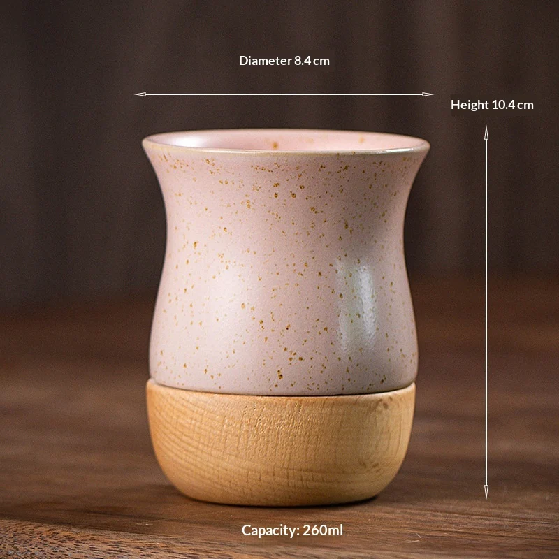 Retro Solid Wood Base Stoneware Coffee Cup — image 1