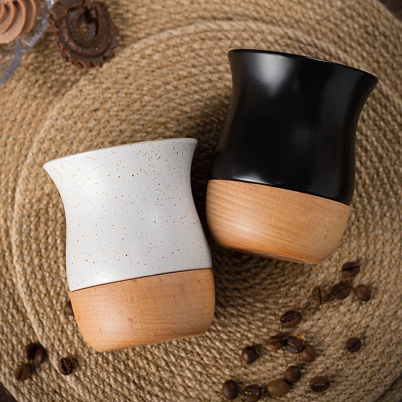 Retro Solid Wood Base Stoneware Coffee Cup — image 5