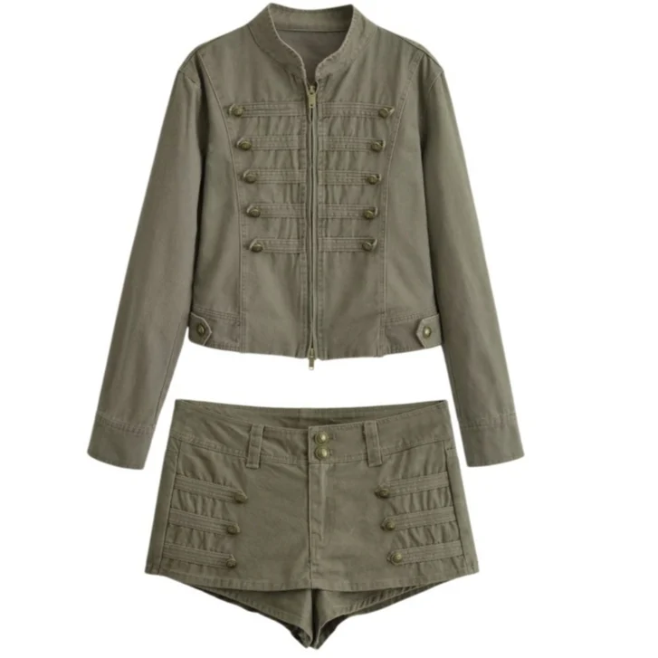 Retro-style Fashion Coat And Washed Shorts Set — image 2