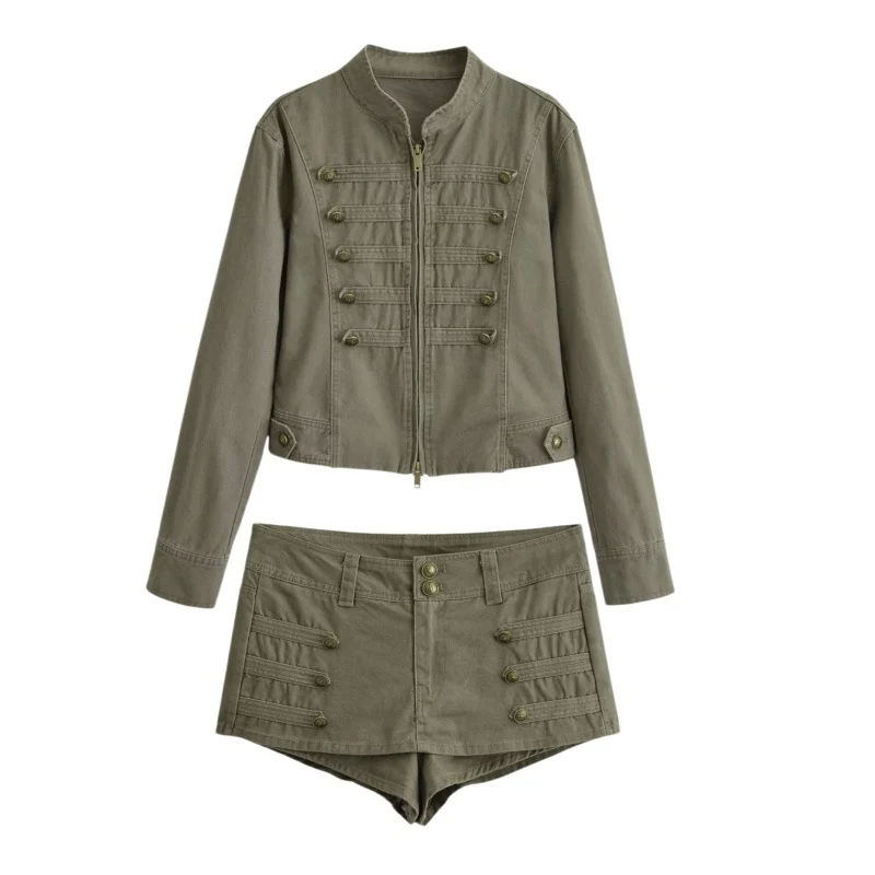 Retro-style Fashion Coat And Washed Shorts Set — image 4