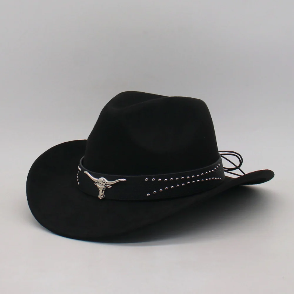 Retro Western Cowboy Hat With Horn Decorative Buckles - Leather Cap For Parents And… — image 3