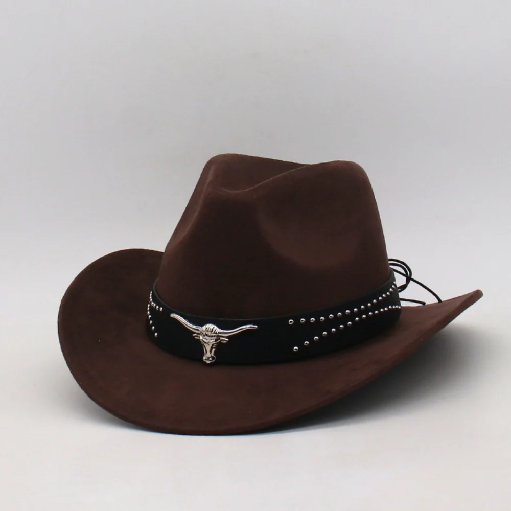 Retro Western Cowboy Hat With Horn Decorative Buckles - Leather Cap For Parents And… — image 5