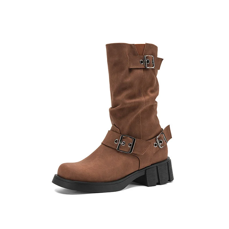 Retro Western Style Cowboy Millennial Inspired Mid Calf Platform Boots — image 1