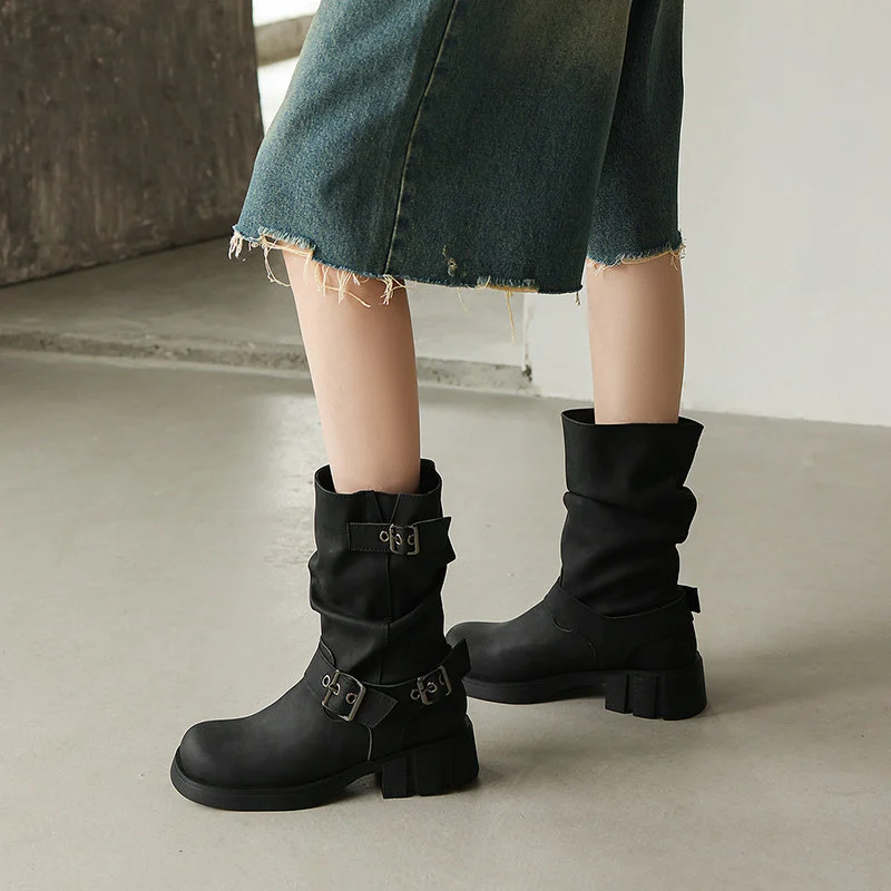 Retro Western Style Cowboy Millennial Inspired Mid Calf Platform Boots — image 6