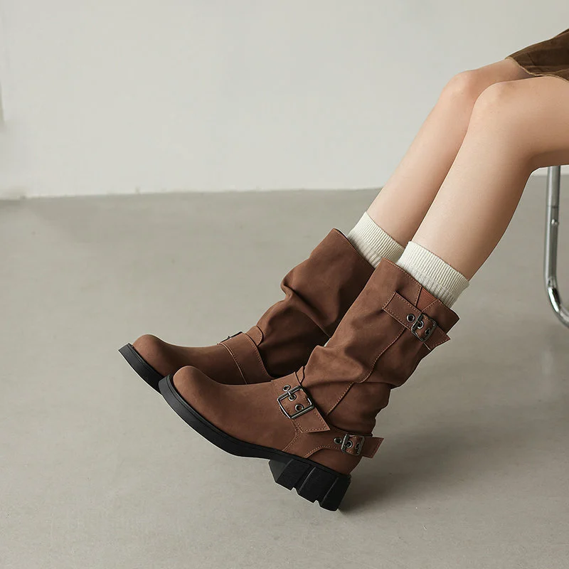 Retro Western Style Cowboy Millennial Inspired Mid Calf Platform Boots — image 4
