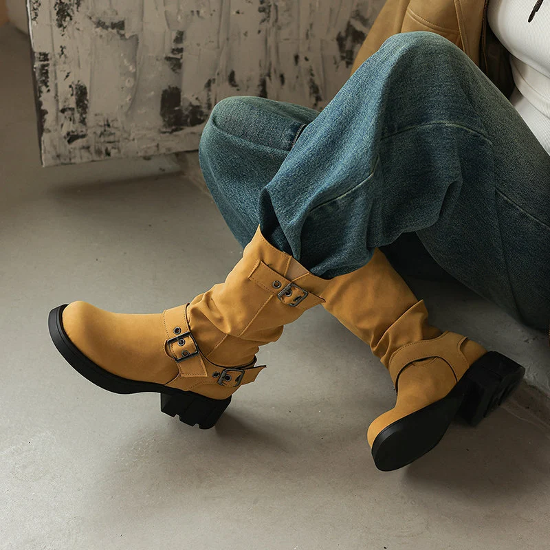 Retro Western Style Cowboy Millennial Inspired Mid Calf Platform Boots — image 2