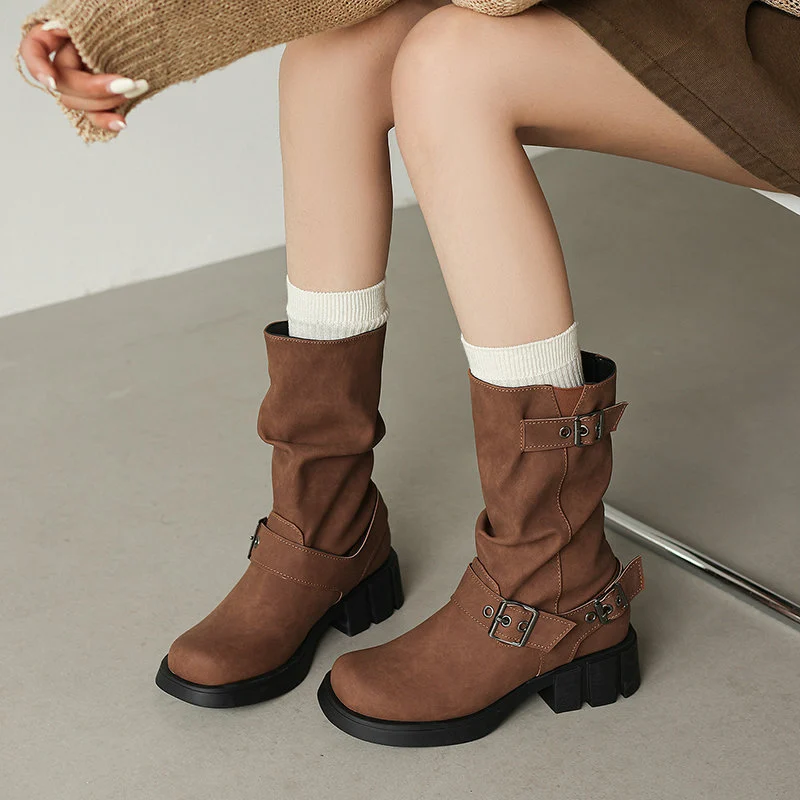 Retro Western Style Cowboy Millennial Inspired Mid Calf Platform Boots — image 5