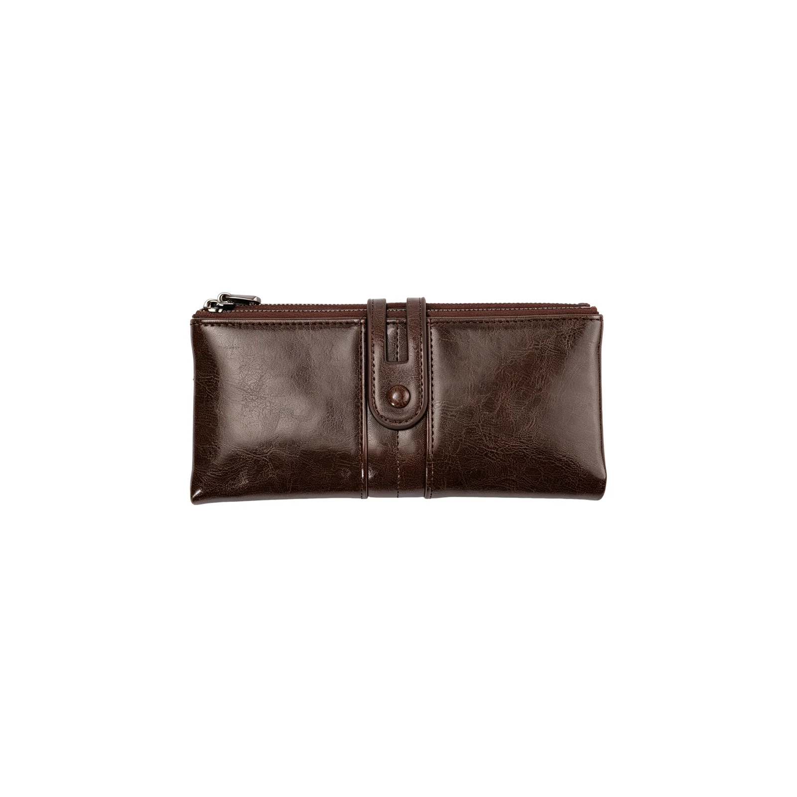 RFID Anti-magnetic Wallet Women's Retro Zipper Oil Wax Leather Pu Large Capacity Cash Long — image 2