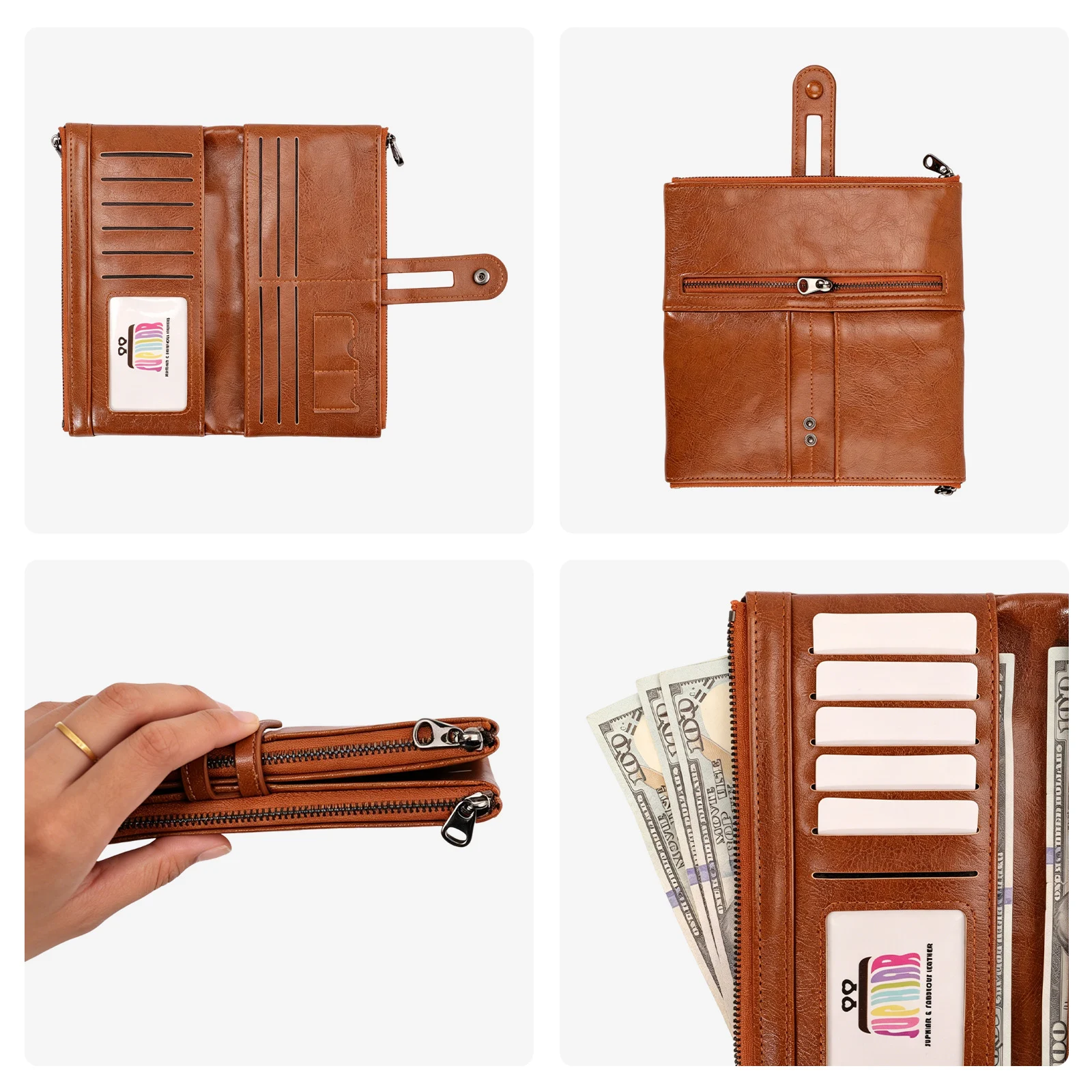 RFID Anti-magnetic Wallet Women's Retro Zipper Oil Wax Leather Pu Large Capacity Cash Long — image 6