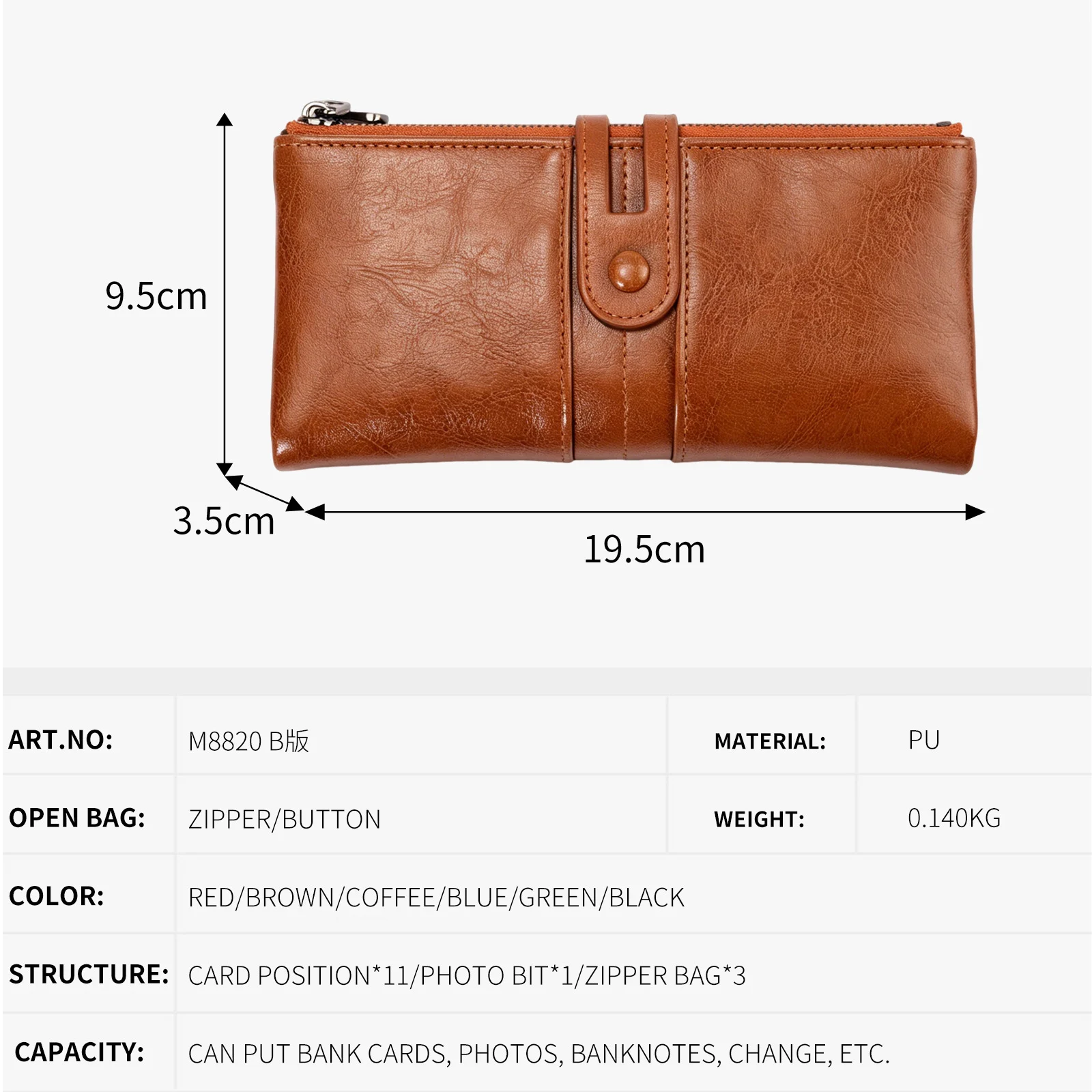RFID Anti-magnetic Wallet Women's Retro Zipper Oil Wax Leather Pu Large Capacity Cash Long — image 5