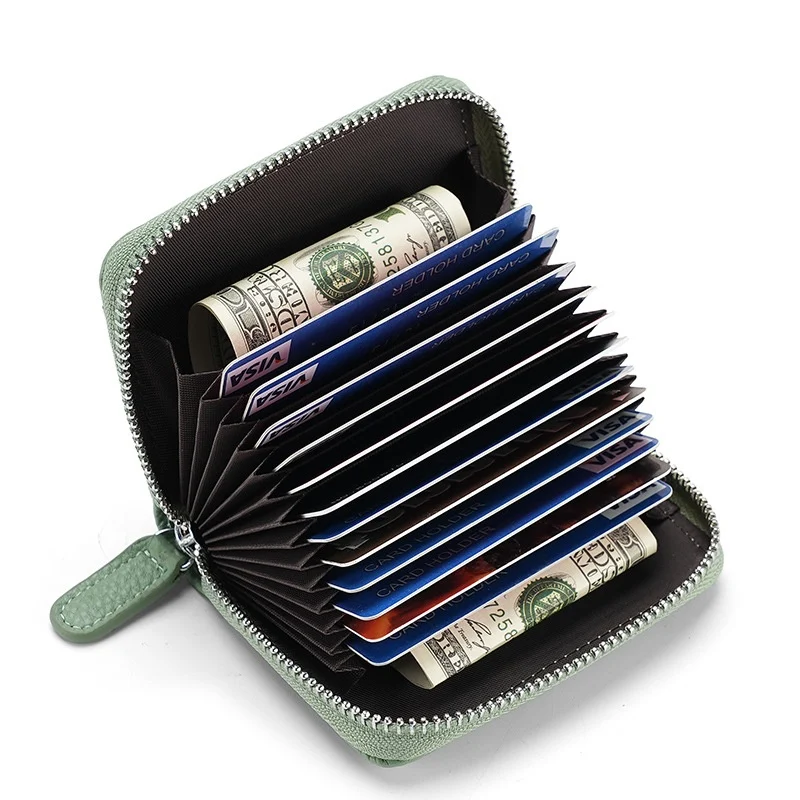 RFID Genuine Leather Card Wallet Men Women Purse With Coin Pocket Zipper Credit Holder… — image 2