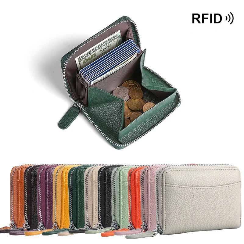 RFID Genuine Leather Card Wallet Men Women Purse With Coin Pocket Zipper Credit Holder… — image 6