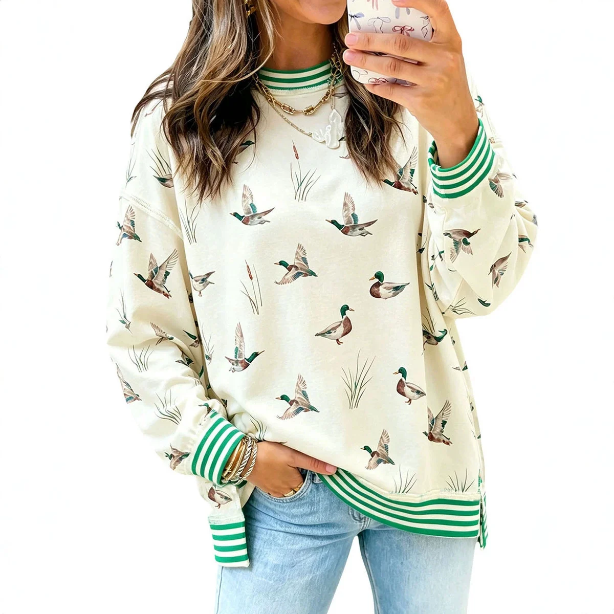 Ribbed-trim Animal-print Loose-fit Womens Sweatshirt — image 3