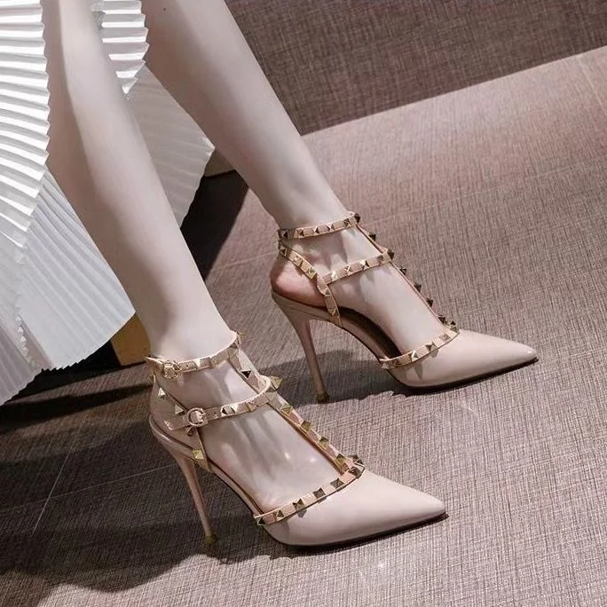 Rivet Nude High-heeled Shoes For Women — image 7