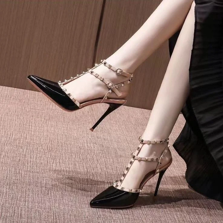 Rivet Nude High-heeled Shoes For Women — image 3