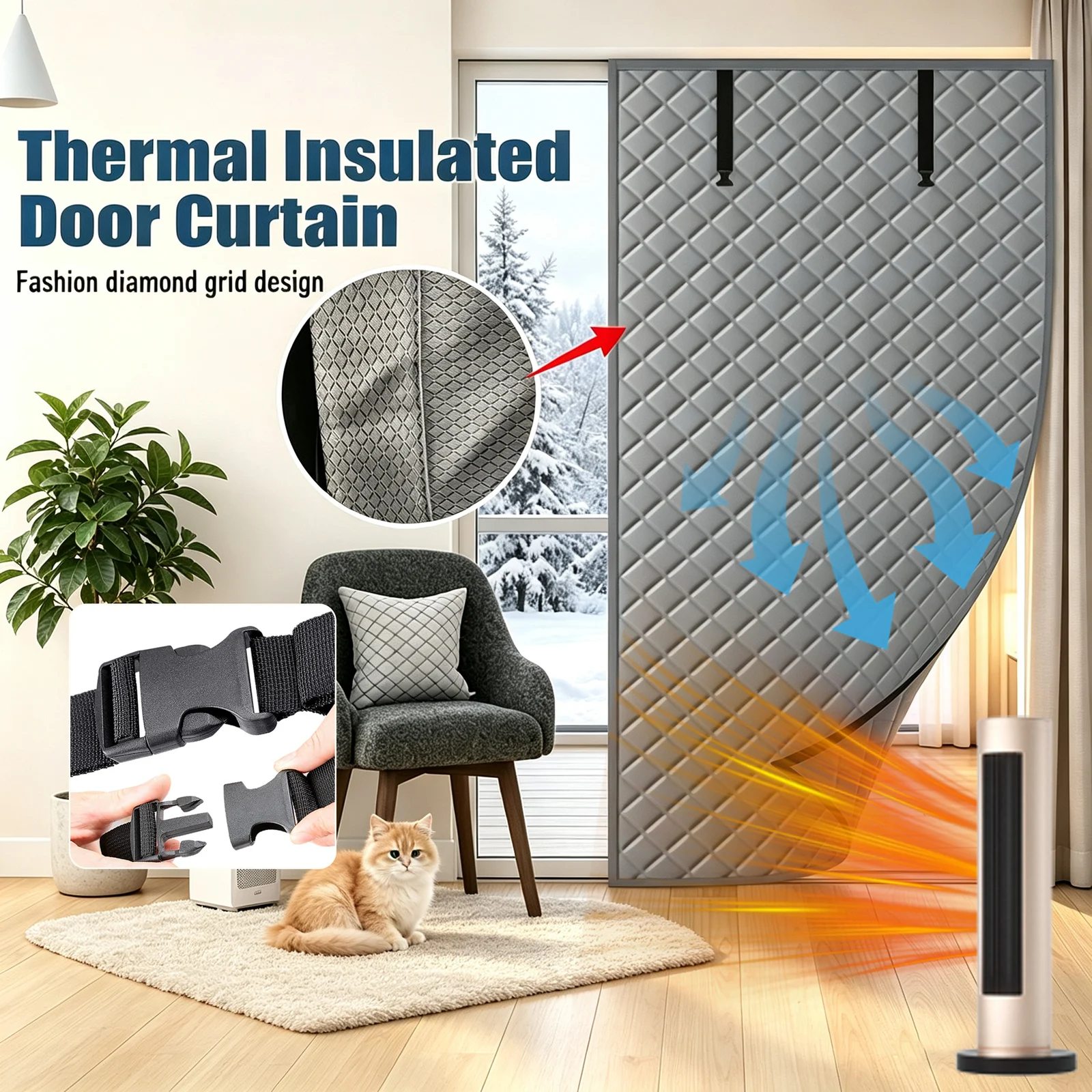 Roll-up Thick Insulated Door Curtain, Block Cold Wind Save Heating Cost, Dual… — image 12