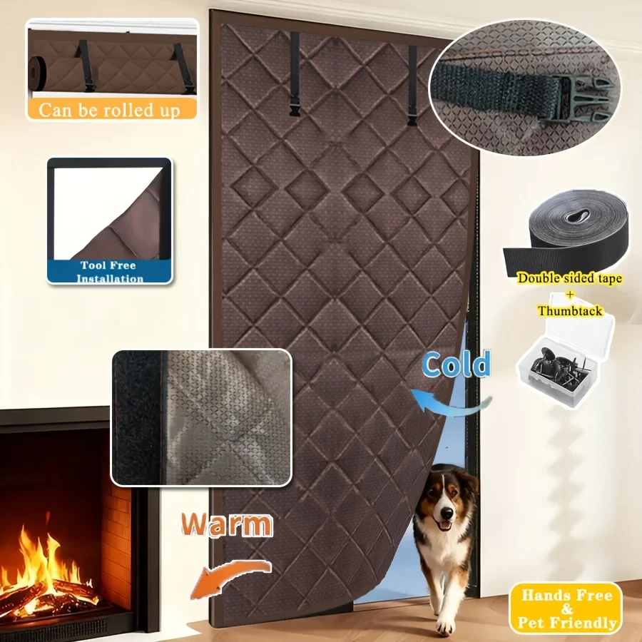 Rollable Magnetic Cotton Insulated Door Curtain, Block Outdoor Cold Wind Lock Indoor… — image 6