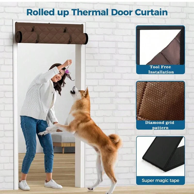 Rollable Magnetic Cotton Insulated Door Curtain, Block Outdoor Cold Wind Lock Indoor… — image 12