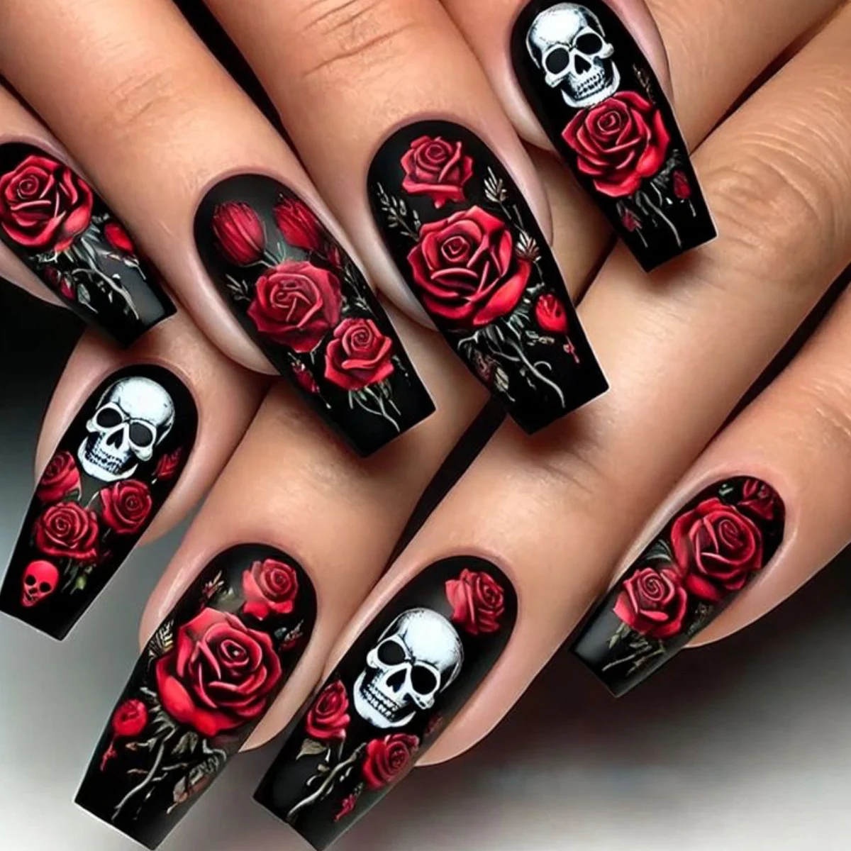 Rose And Skull Detachable Fake Nail Stickers — image 2
