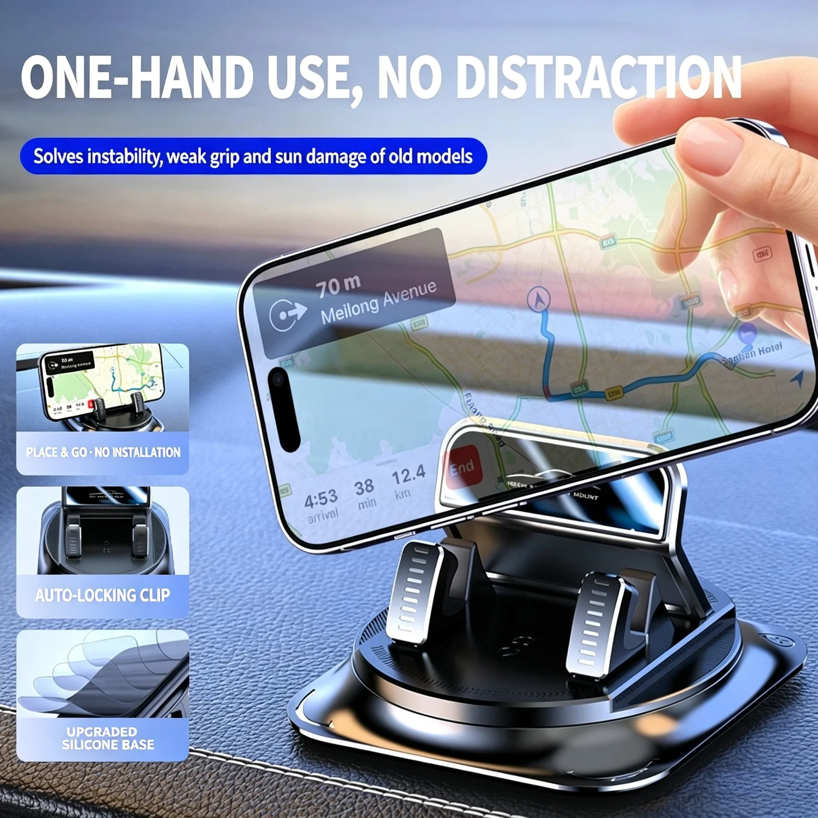 Rotatable Dashboard Car Phone Holder Non Slip Gel Pad Mount Stable Cell Stand For Console — image 2