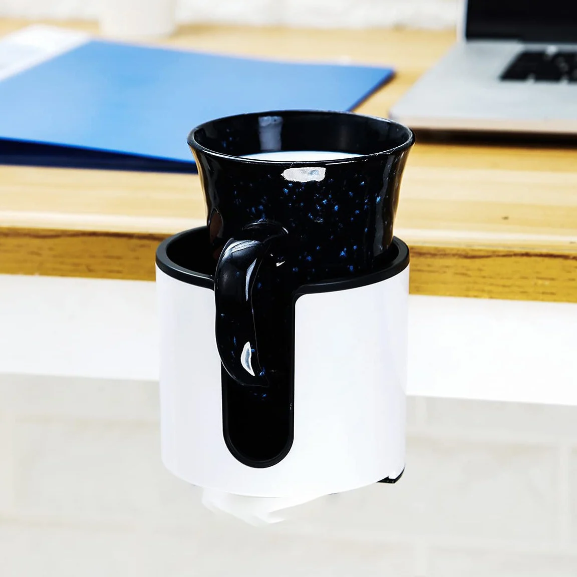 Rotating Metal Cup Holder 2-in-1 Punch-free Folding Stand With Headphone Hanger — image 2