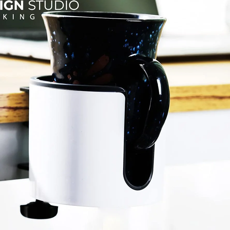 Rotating Metal Cup Holder 2-in-1 Punch-free Folding Stand With Headphone Hanger — image 5