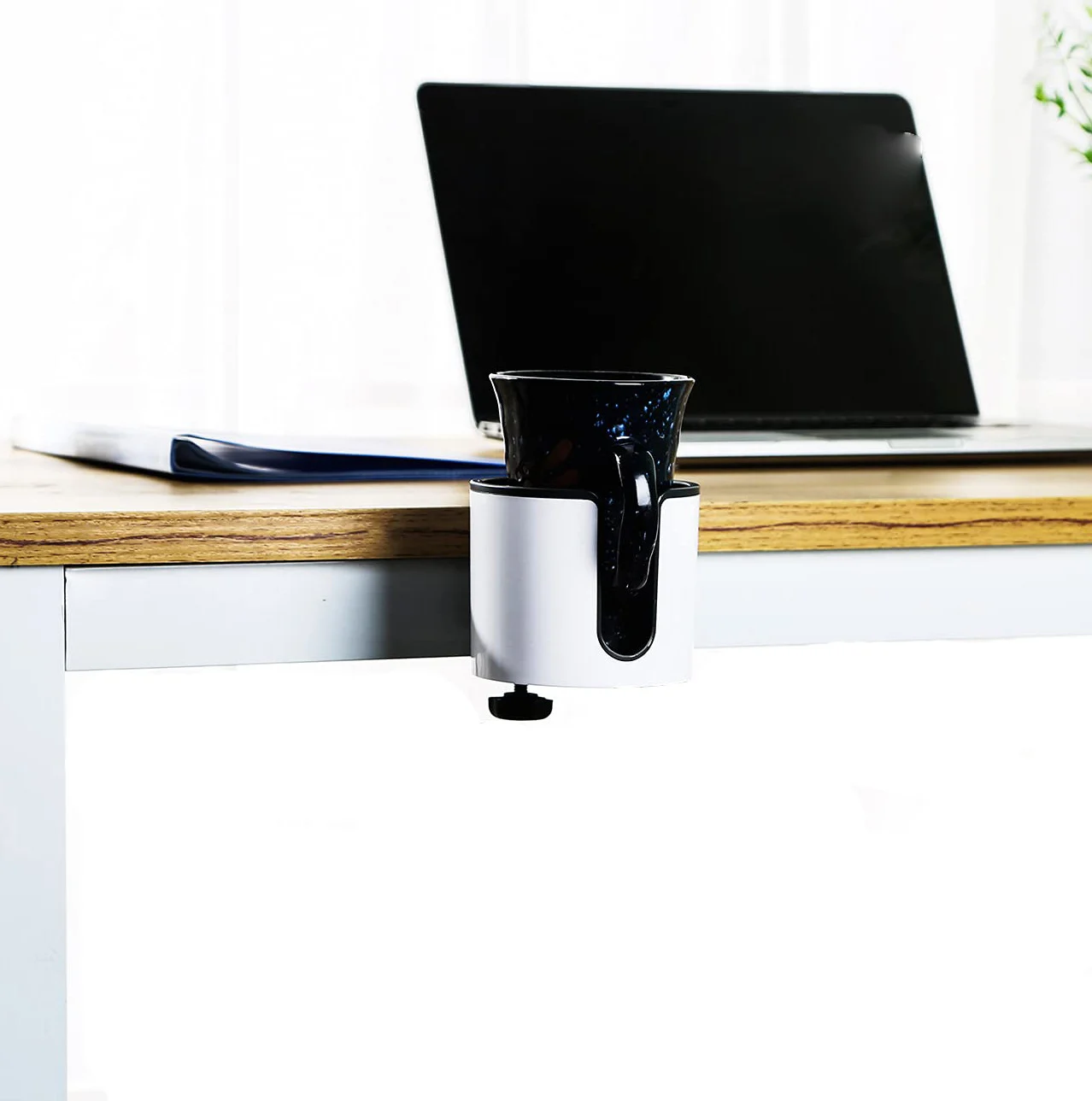 Rotating Metal Cup Holder 2-in-1 Punch-free Folding Stand With Headphone Hanger — image 6
