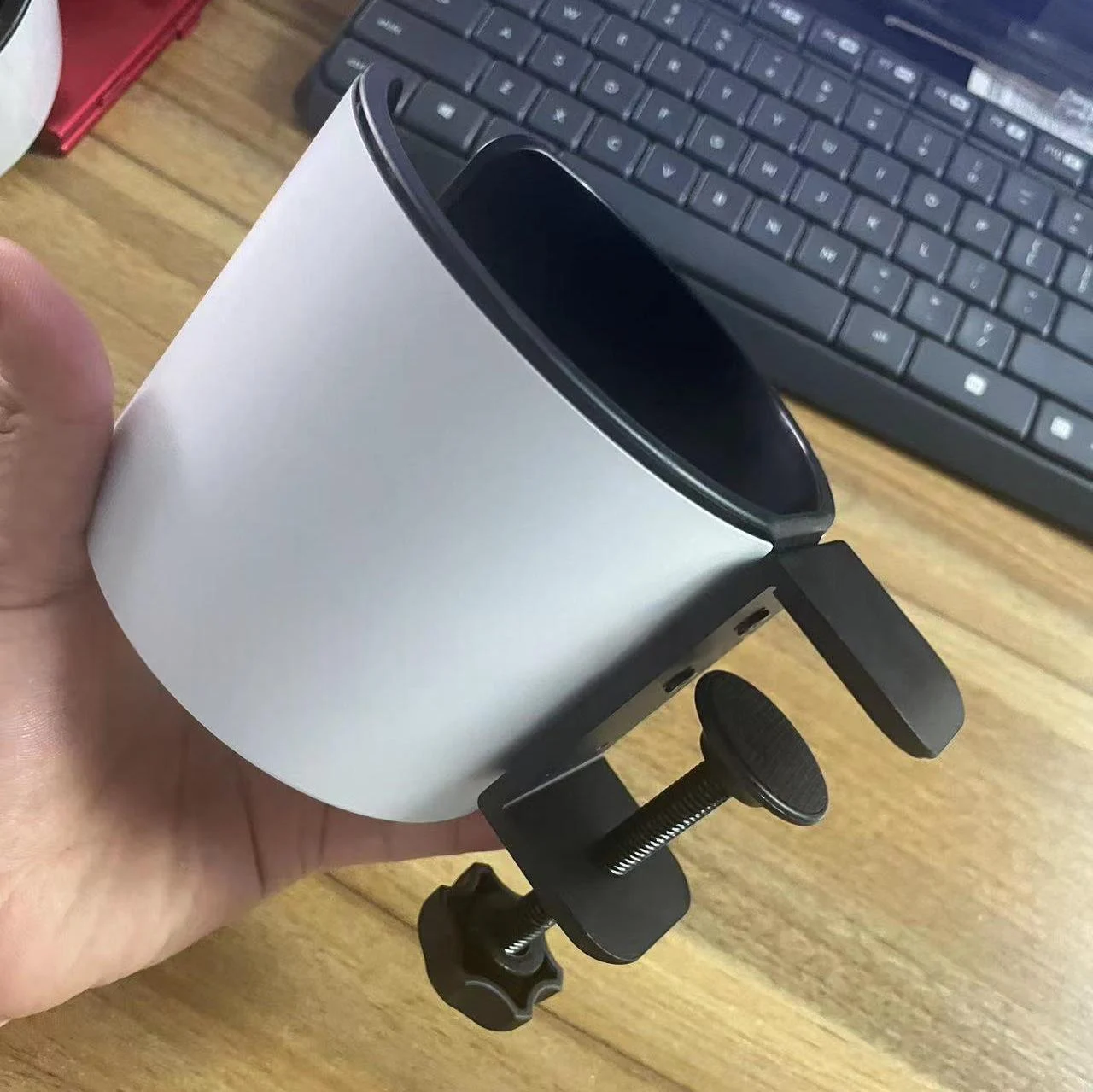 Rotating Metal Cup Holder 2-in-1 Punch-free Folding Stand With Headphone Hanger — image 8