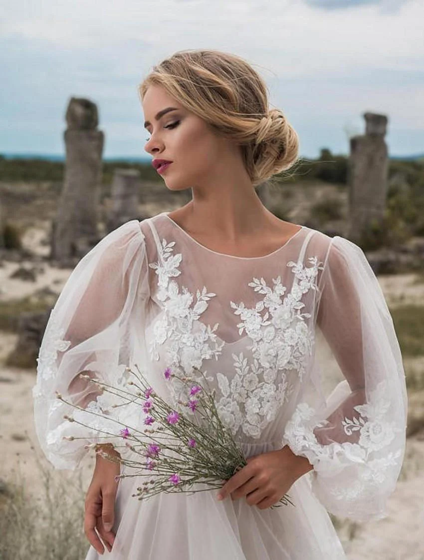 Round Collar Gauze Embroidered One-piece Dress Wedding — image 1