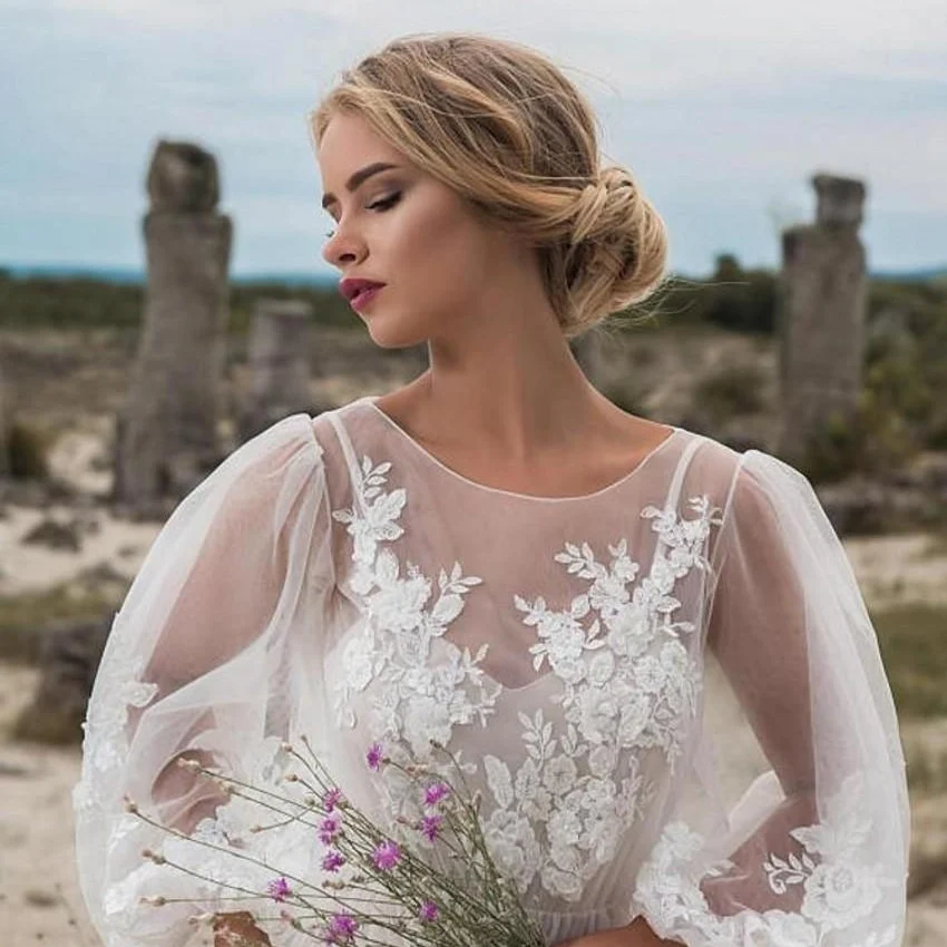 Round Collar Gauze Embroidered One-piece Dress Wedding — image 3
