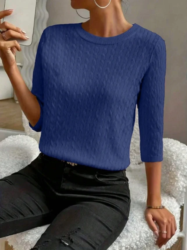 Round Neck Commuter Pure Color All-matching Sweaters Half Sleeve Multicolor — image 6