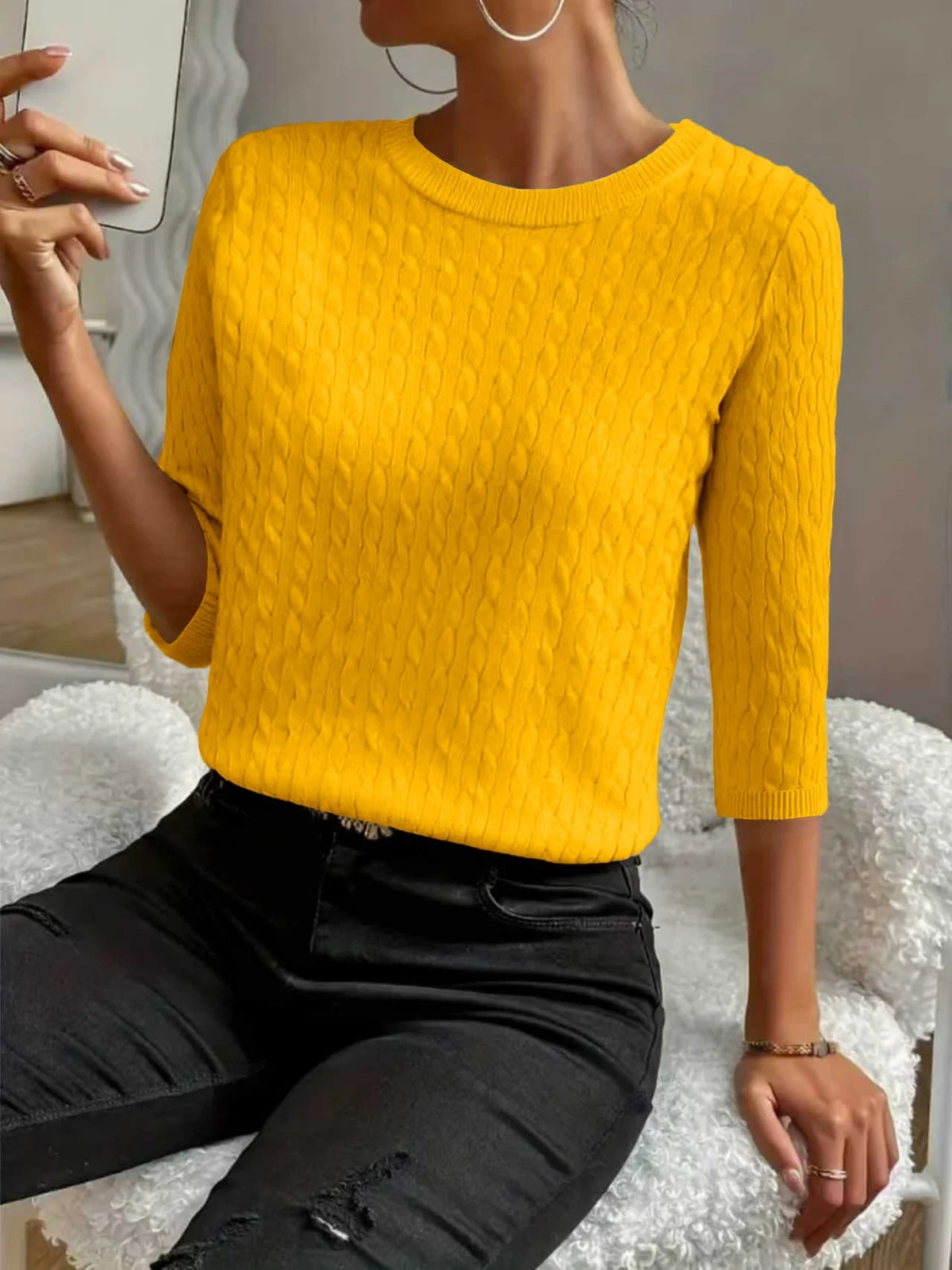 Round Neck Commuter Pure Color All-matching Sweaters Half Sleeve Multicolor — image 3