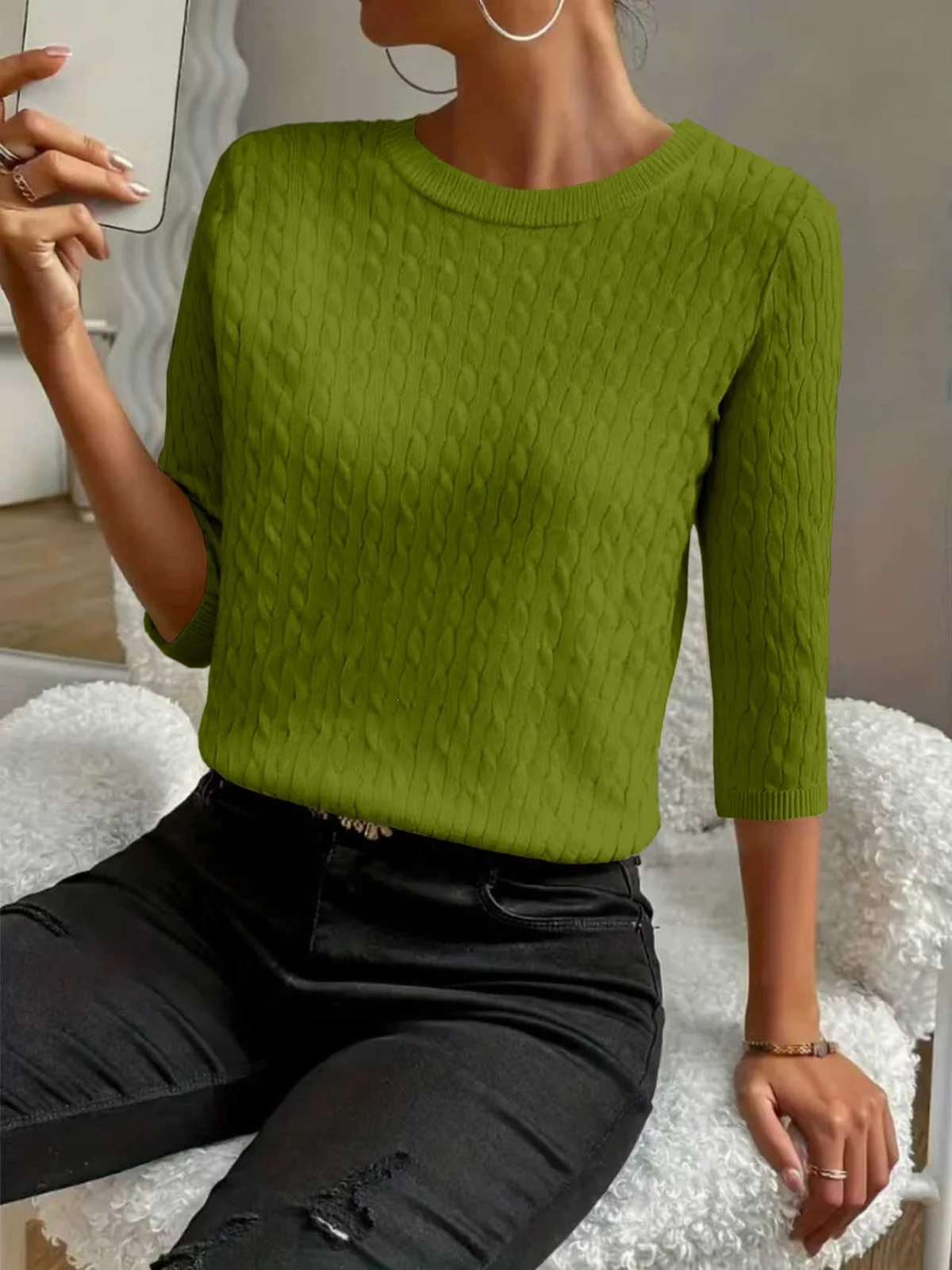Round Neck Commuter Pure Color All-matching Sweaters Half Sleeve Multicolor — image 13