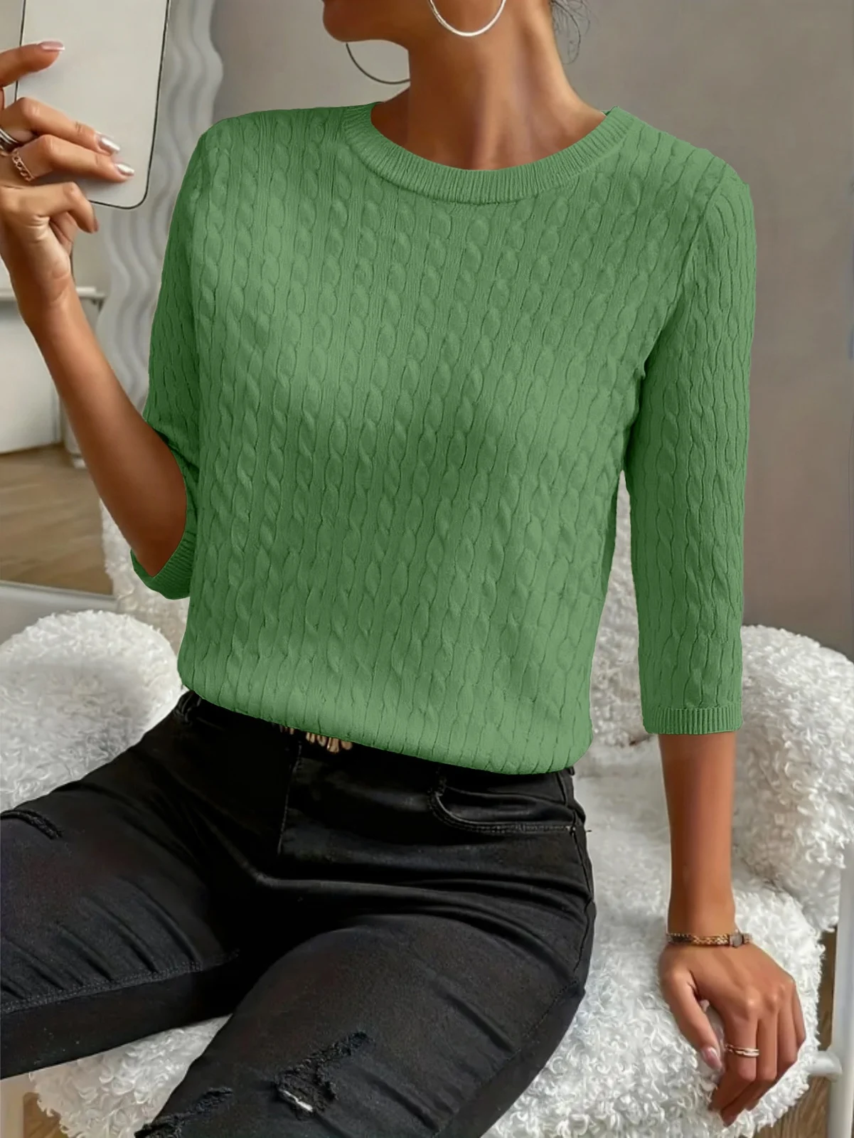 Round Neck Commuter Pure Color All-matching Sweaters Half Sleeve Multicolor — image 12