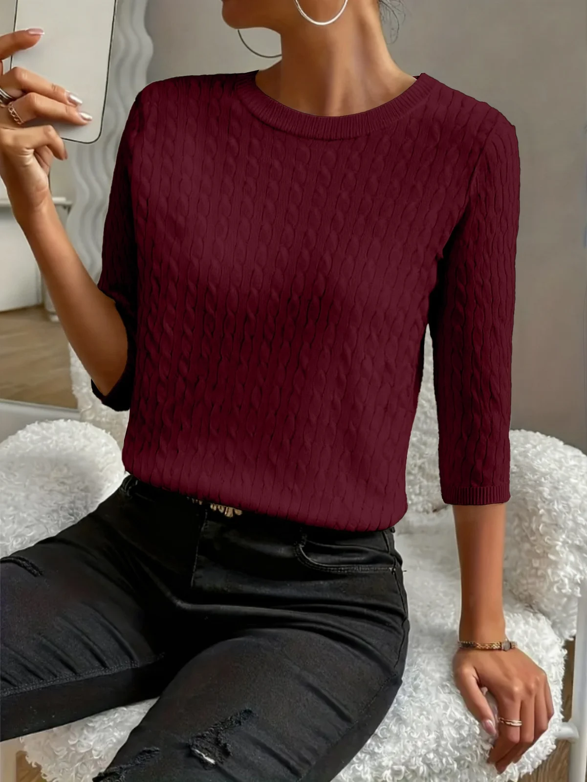 Round Neck Commuter Pure Color All-matching Sweaters Half Sleeve Multicolor — image 18