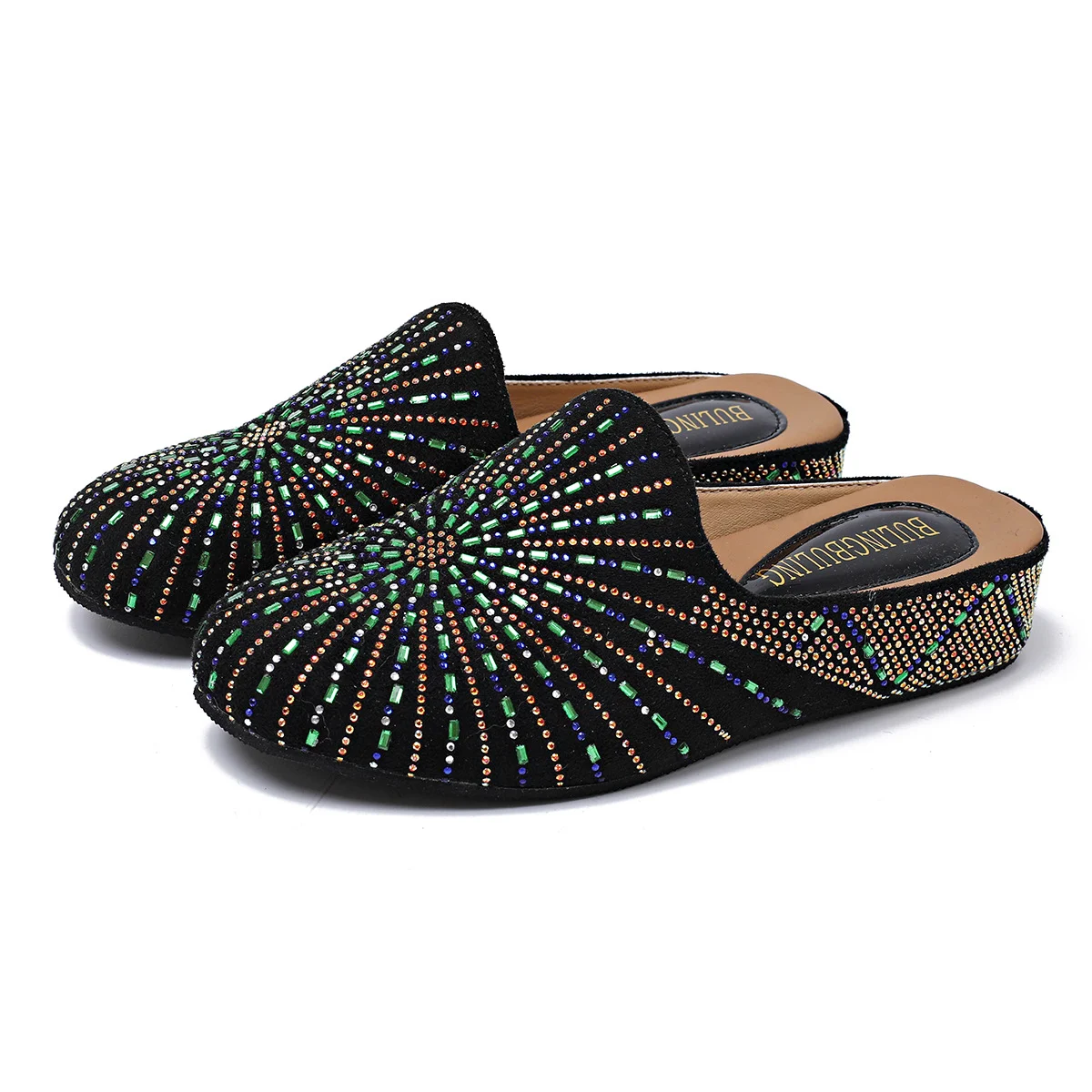 Round-toe Colorful Rhinestone Outerwear Flat Mule For Women — image 2