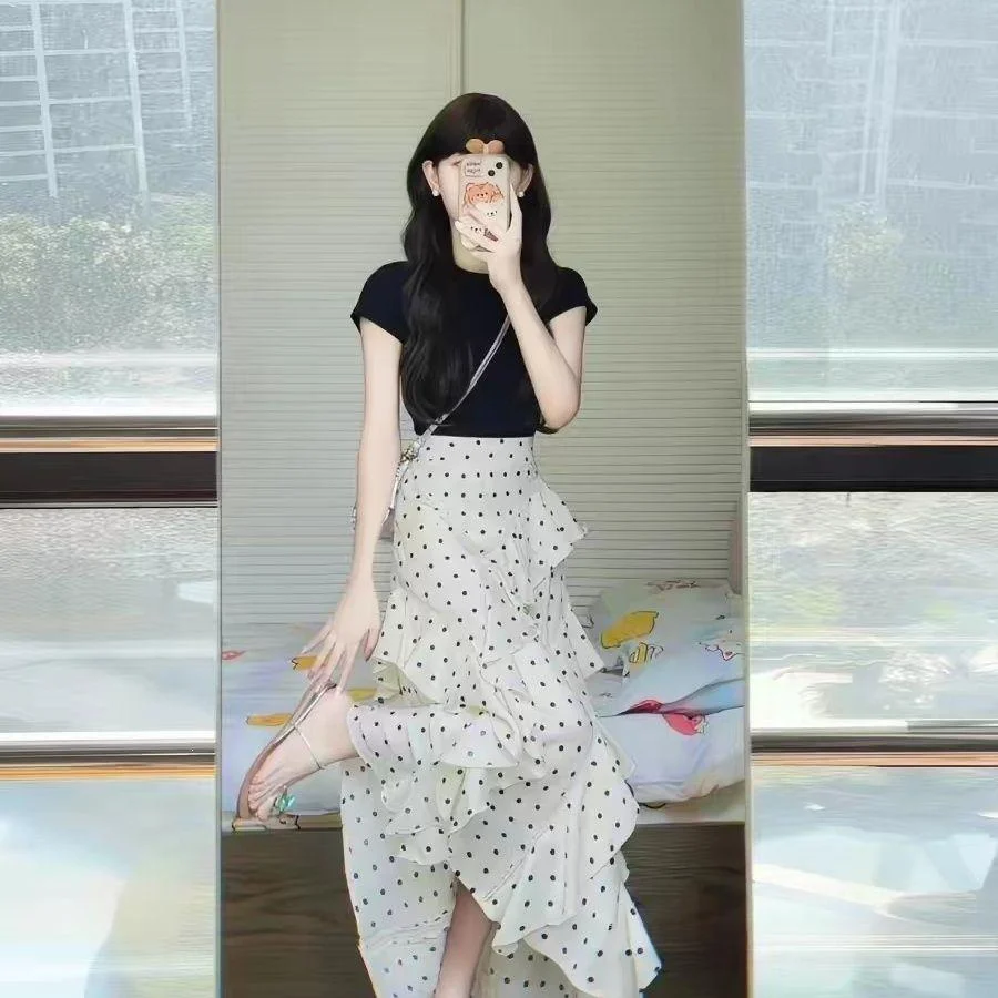 Ruffle-trimmed Polka-dot High-end Figure-flattering Skirt — image 4
