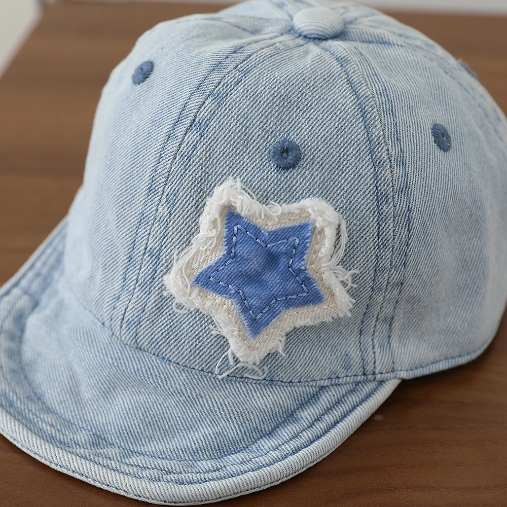 Ruffled Fabric Star Children's Denim Baseball Cap, Washed And Distressed Soft Brim… — image 5