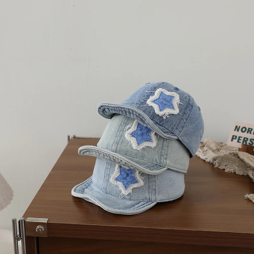 Ruffled Fabric Star Children's Denim Baseball Cap, Washed And Distressed Soft Brim… — image 6