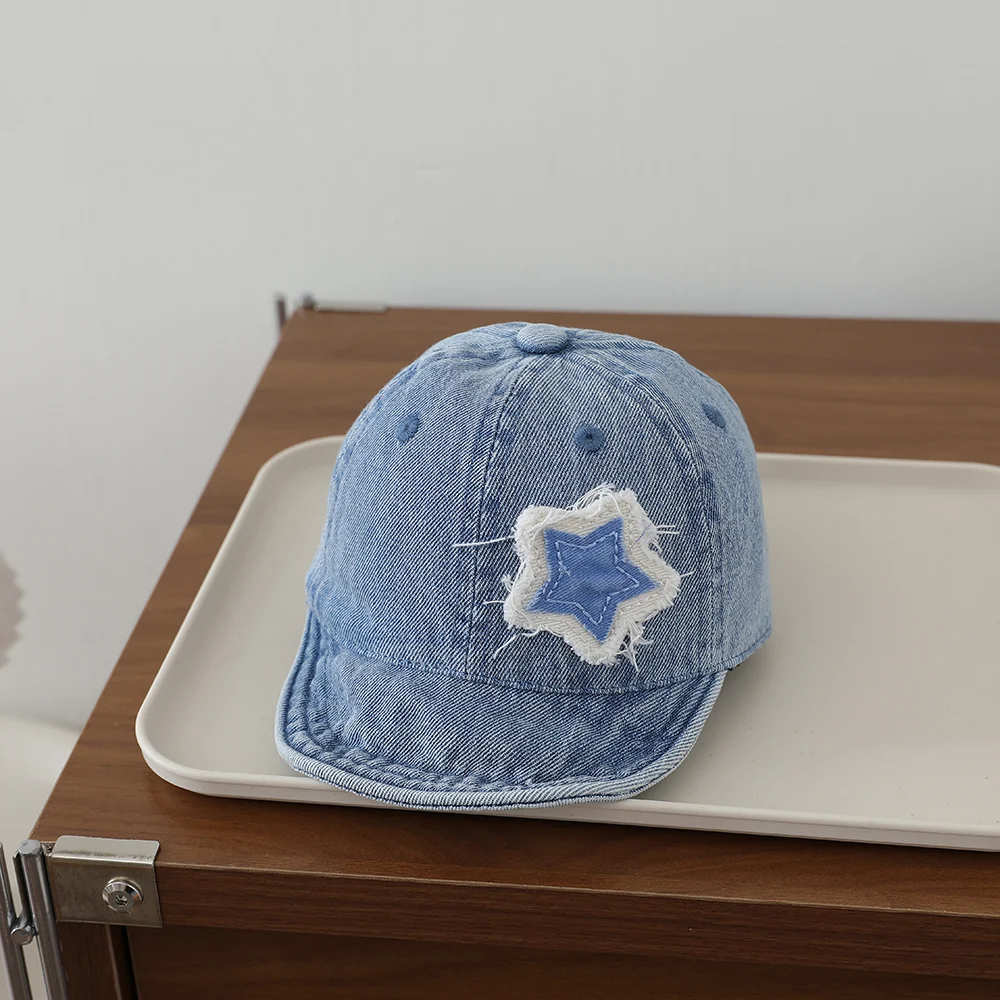 Ruffled Fabric Star Children's Denim Baseball Cap, Washed And Distressed Soft Brim… — image 4