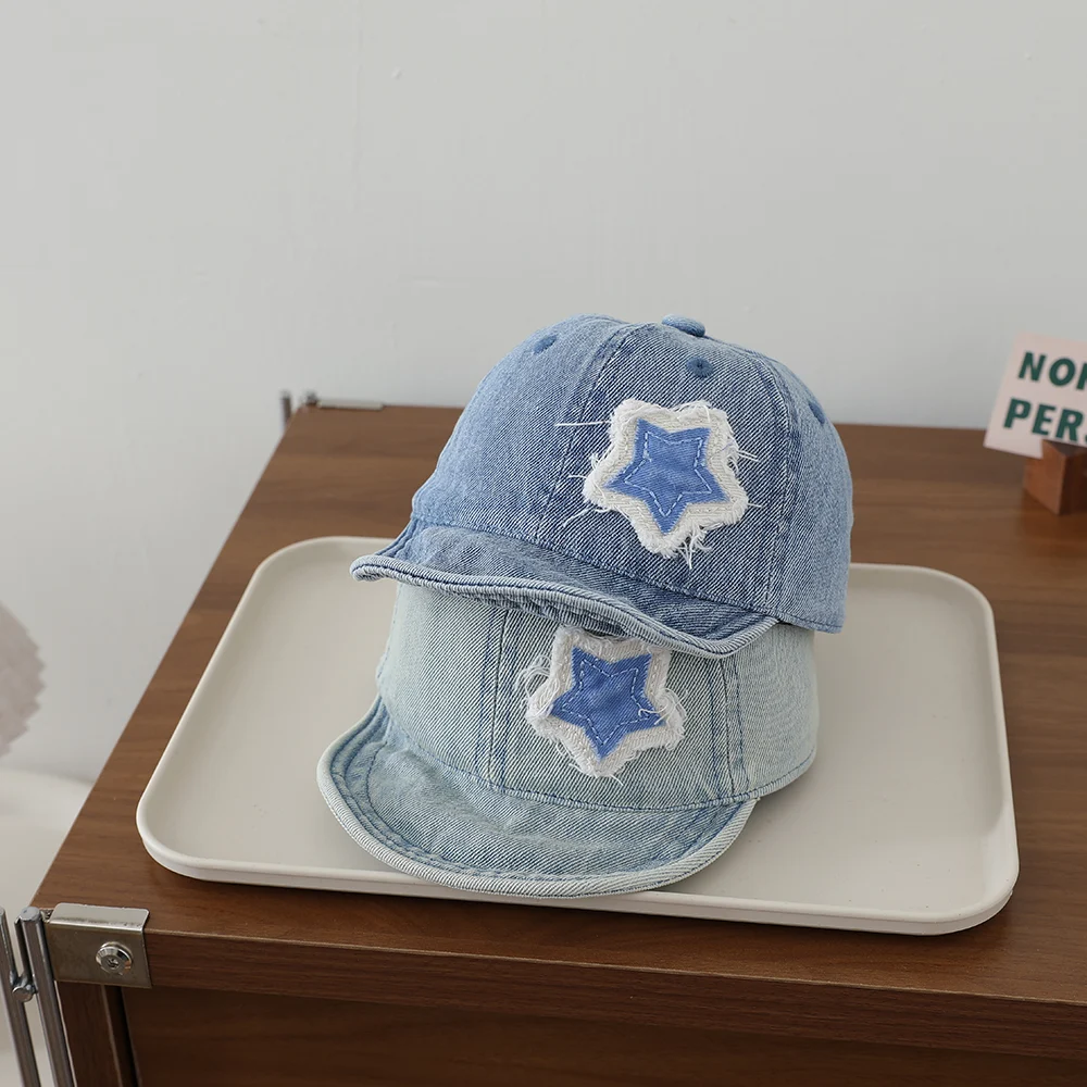 Ruffled Fabric Star Children's Denim Baseball Cap, Washed And Distressed Soft Brim… — image 3