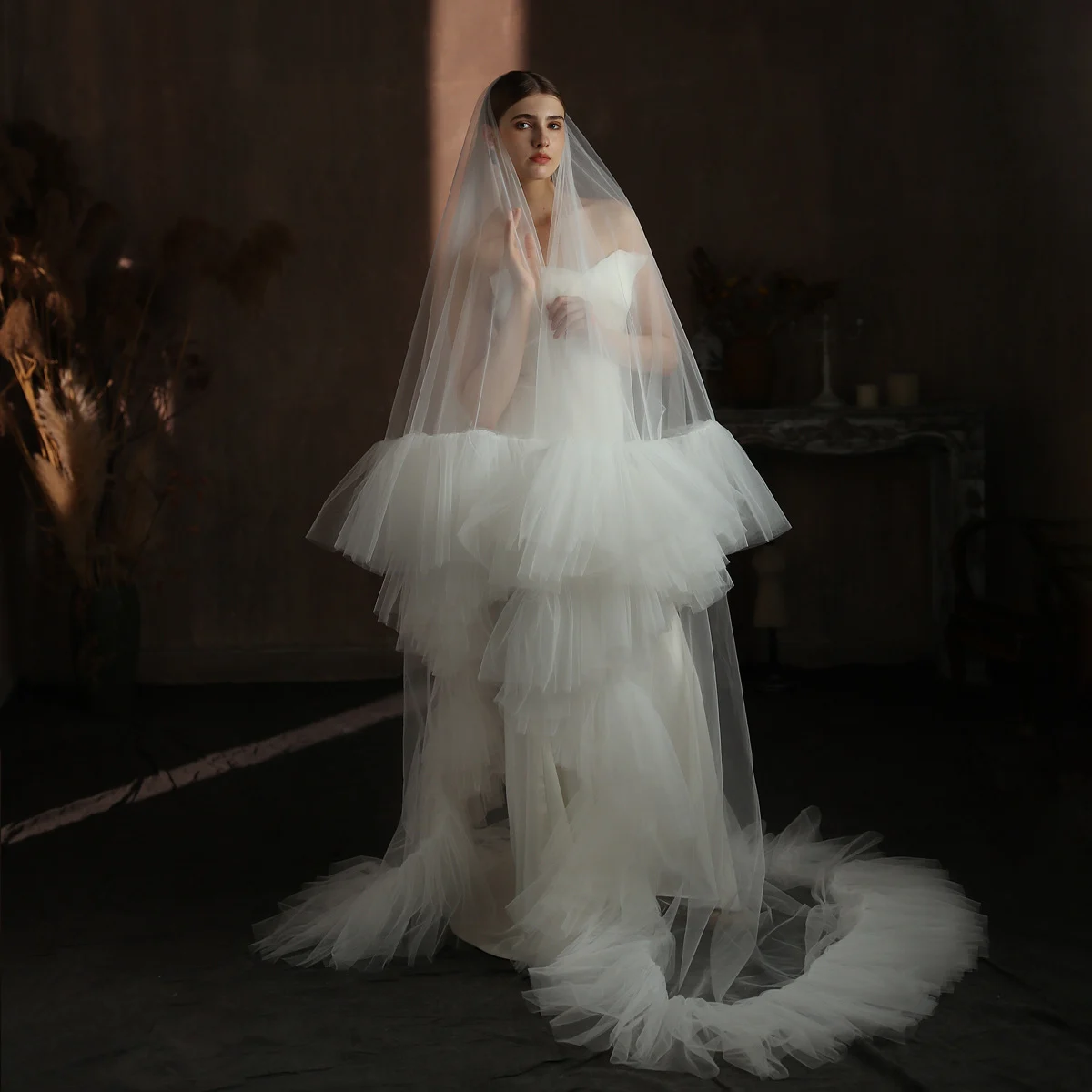 Ruffled Ruffle Double-layer Bridal Veil — image 3