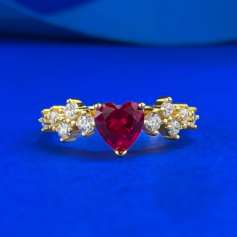 S925 Silver Gold-colored Blood-red Diamond-studded Ring For Women — image 4