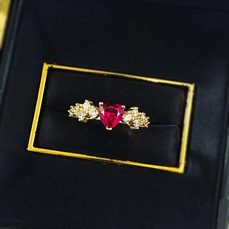 S925 Silver Gold-colored Blood-red Diamond-studded Ring For Women — image 3