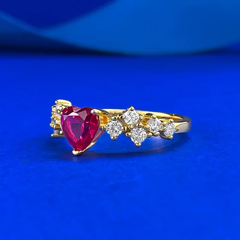 S925 Silver Gold-colored Blood-red Diamond-studded Ring For Women — image 2