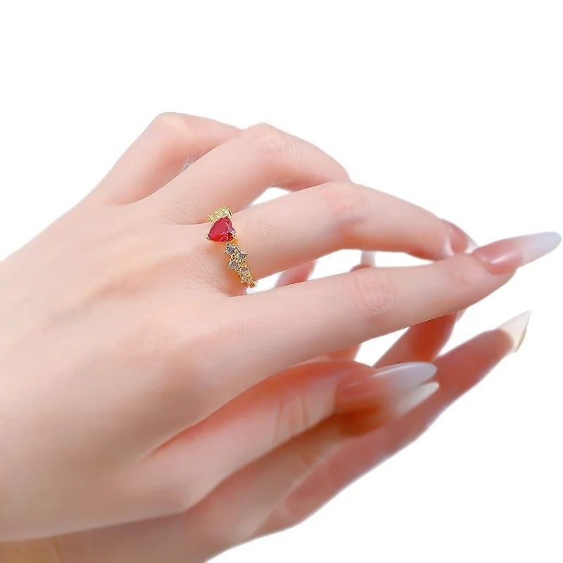 S925 Silver Gold-colored Blood-red Diamond-studded Ring For Women — image 5