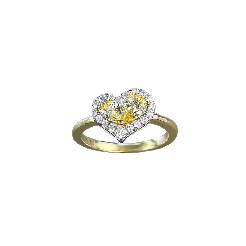 S925 Silver Pear-shaped Yellow Diamond Heart-shaped Ring For Women — image 1