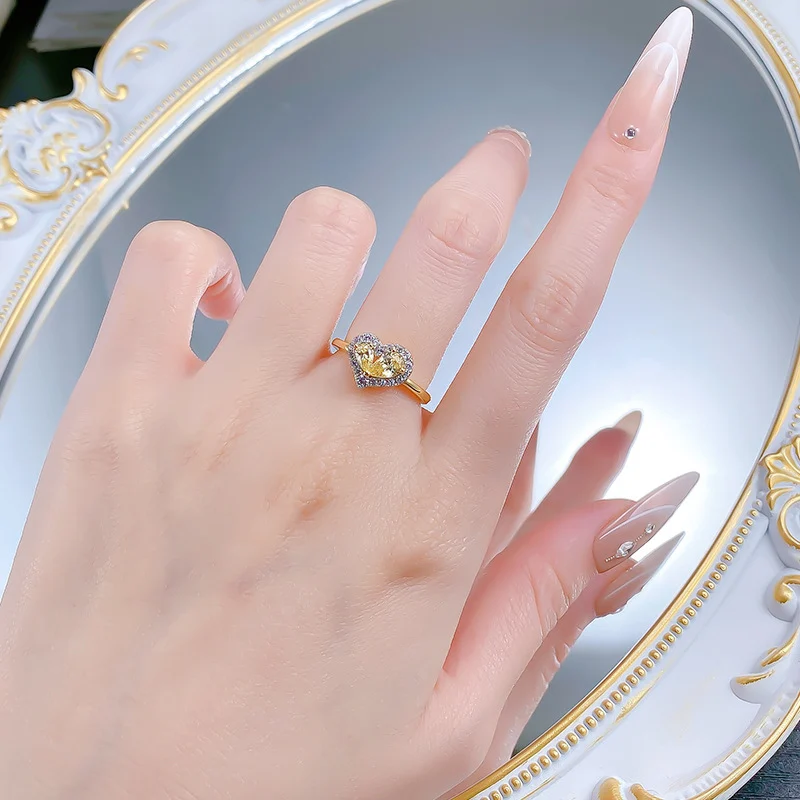 S925 Silver Pear-shaped Yellow Diamond Heart-shaped Ring For Women — image 5